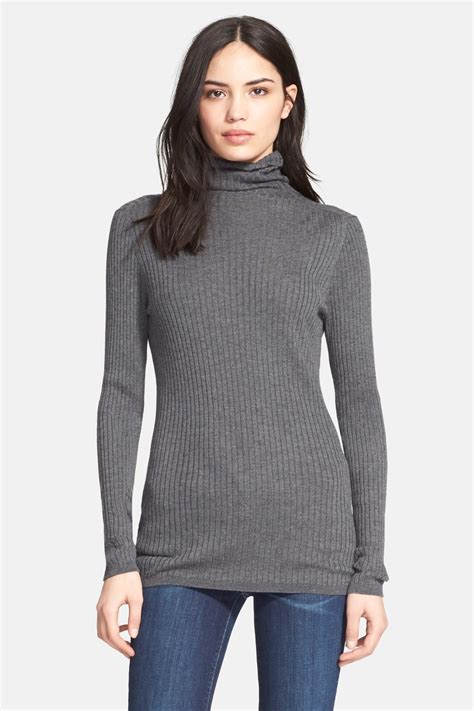 Vince Cashmere Skinny Rib Turtleneck In Charcoal Gray Lyst