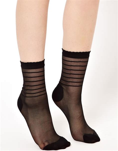 Asos Sheer and Stripe Ankle Socks in Black | Lyst