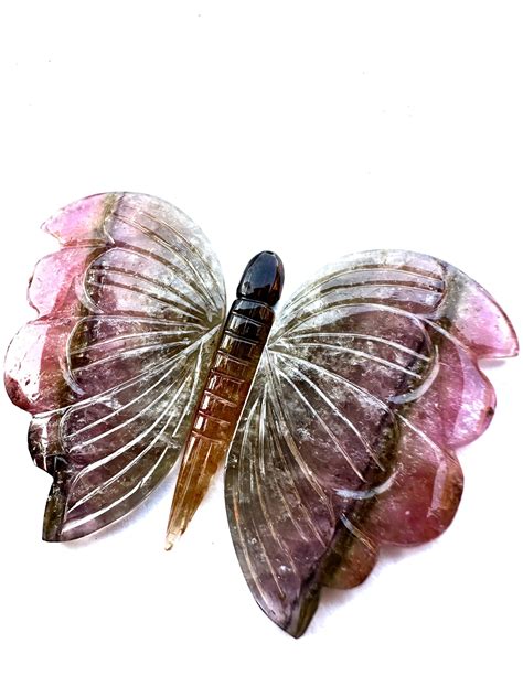 Natural Bi Tourmaline Butterfly Carved Cats Gemstone Wings