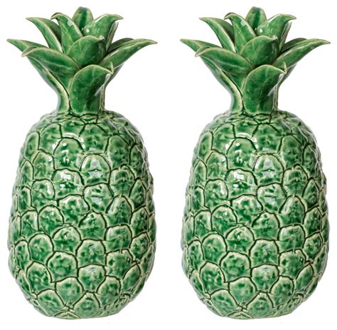 Green Ceramic Tropical Pineapple Decor Statue