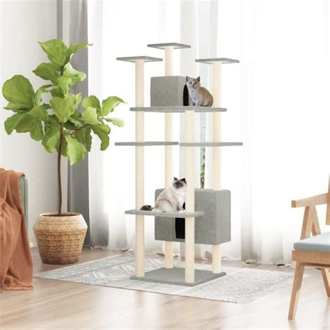 Liya Arbre à chat avec griffoirs en sisal Gris clair 162 cm