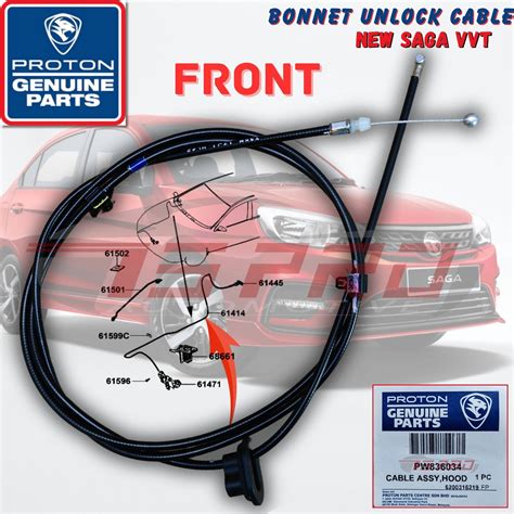 Proton New Saga Vvt Genuine Bonnet Cable Front Depan Pw Rear