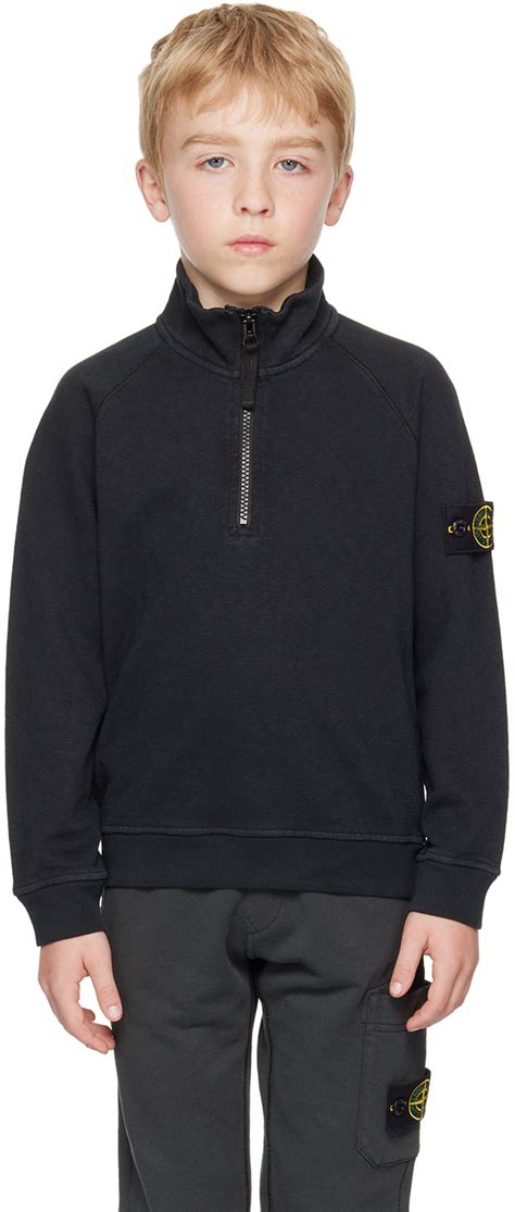 Enfant Pull Molletonn Noir Demi Glissi Re Par Stone Island Junior