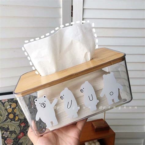 Korea Ins Transparent Polar Bear Tissue Box Cute Home Room Decoration