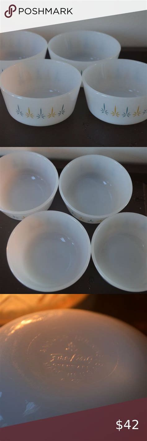 4 Vintage Fire King Anchor Hocking Candle Glow Atomic Ramekin Custard Cups 434 Candle Glow