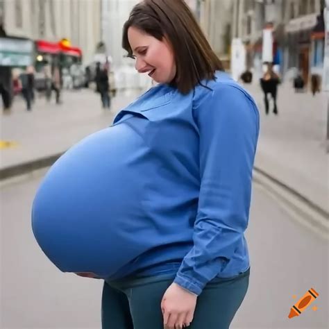 Heavily Pregnant Young Woman Giant Pregnant Belly Wearing Long