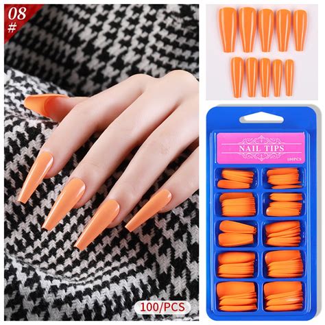 Nail Stickers 100pcs Long Fake Nails Full Cover False Nail Coffin Tips