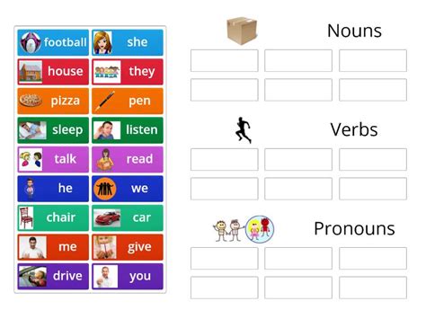 Nouns Verbs Pronouns Sort Ordenar Por Grupo