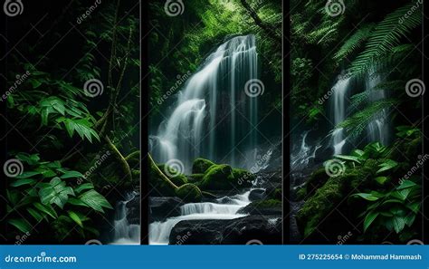 Rainforest Waterfalls From Above Made With Generative AI Stock