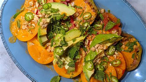 Tomato Avocado Salad With Gingered Tomato Vinaigrette Sara Moulton Recipe Rachael Ray Show