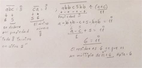 7 Si Abc 5° Y Ca 7° Calcule El Residuo Al Dividir Abbc5bb ÷ A C A 4 B 6 C 8 D 3 E 1