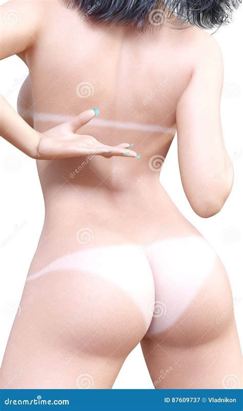 Nude Woman In Studio View From The Back White Traces Of Sun Tanning Stock Illustration