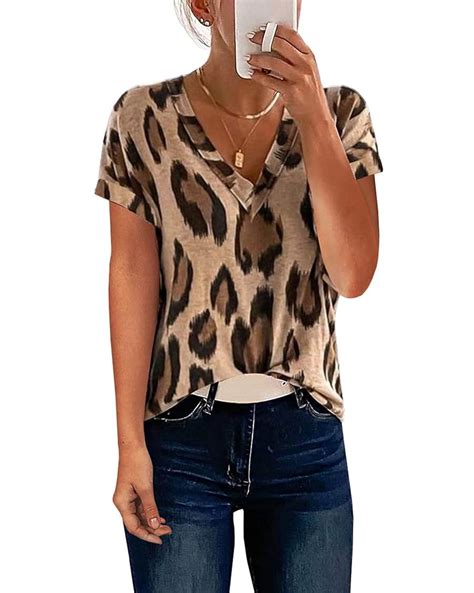 Buy Bzb Women Leopard Print V Neck Short Sleeve Cotton T Shirt Summer