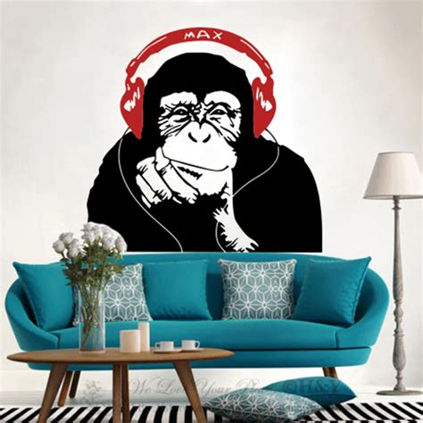 Banksy Gorilla Monkey Headphone Music Wall Sticker Living Room Kids