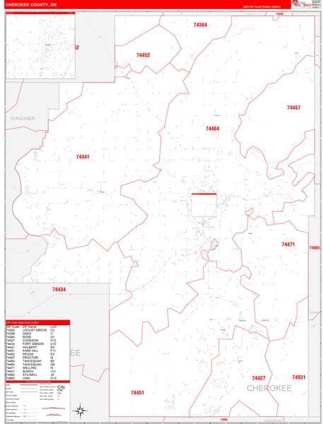 Cherokee County, OK Zip Code Wall Map Red Line Style by MarketMAPS ...