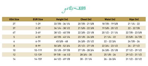 Gottex Kids Size Chart – Gottex Swimwear