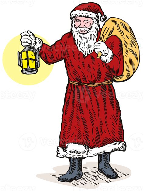 Father Christmas Santa Claus With Bag And Lantern 14463844 Png