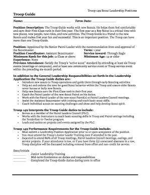 Fillable Online Troop 149 Scout Leadership Positions Troop Guide Fax