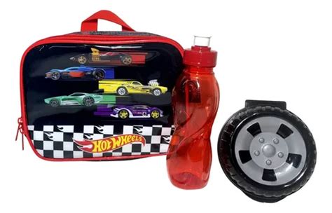 Lancheira Escolar Térmica Infantil Carros Hot Wheels Estampa Carrinhos De Corrida Preto E
