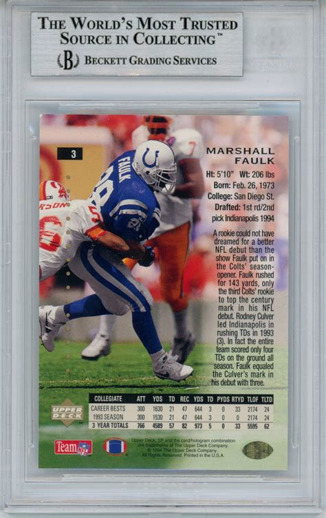 Marshall Faulk Autographed 1994 SP #3 Rookie Card Beckett Slab – Denver ...