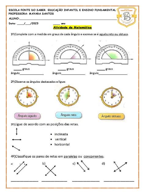 Tipos De Angulos 4 Ano - Angulos 4 Ano | PDF
