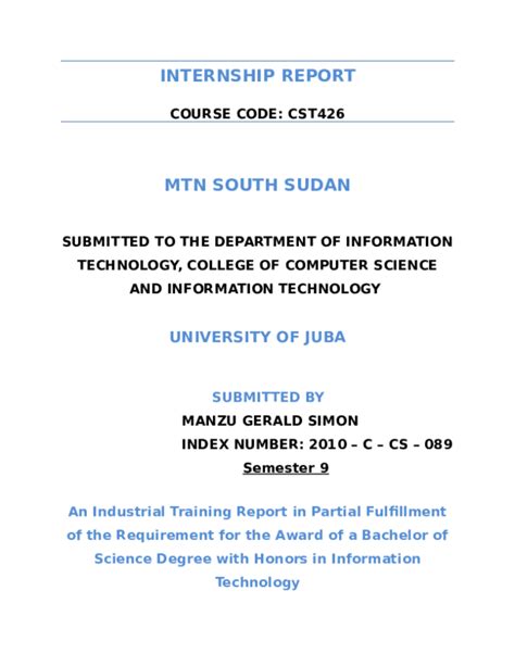 Doc Information Technology Internship Report University Of Juba