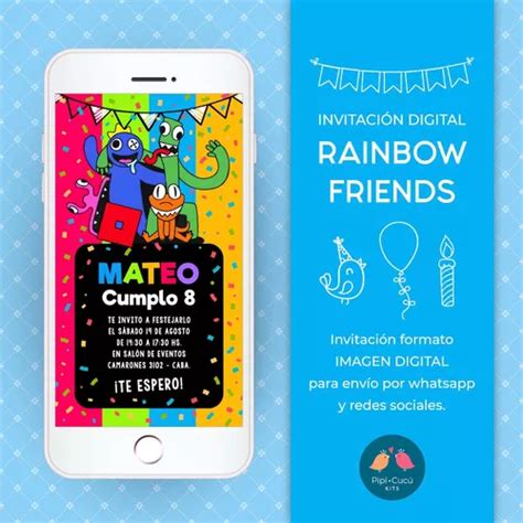 Invitación Digital Imagen Virtual Rainbow Friends MercadoLibre