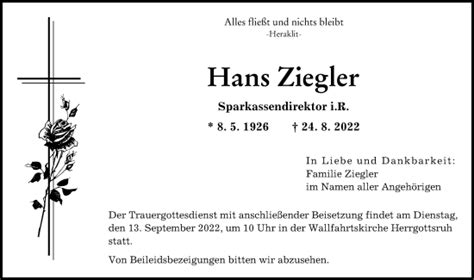 Traueranzeigen Von Hans Ziegler Augsburger Allgemeine Zeitung