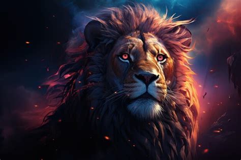 Premium Photo | A shot of lion head with neon lights red eyes wallpaper ...