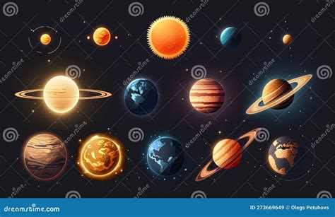 Un Sistema Solar Con Ocho Planetas Y El Sol En El Fondo Stock De