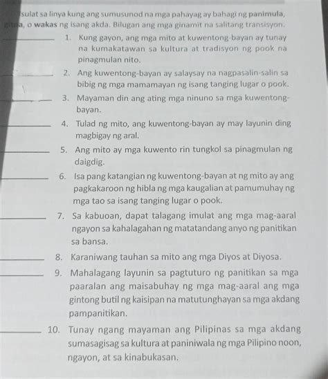 Isulat Sa Linya Kung Ang Sumusunod Na Pahayag Ay Bahagi Ng Panimula