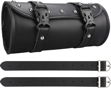 Amazon Motorcycle Fork Bag Universal PU Leather 2 Strap Buckle