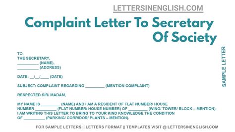 Complaint Letter To Secretary Of Society Sample Complaint Letter Youtube