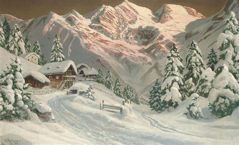 Алоис Арнеггер Alois Arnegger Альпийская деревня в снегу Snow Scenes