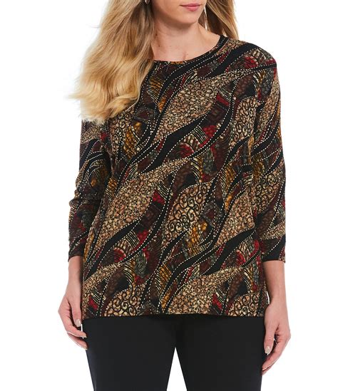 Allison Daley Plus Size Natural Abstract Print Pucker Knit Top Dillards Clothes Knit Top Tops