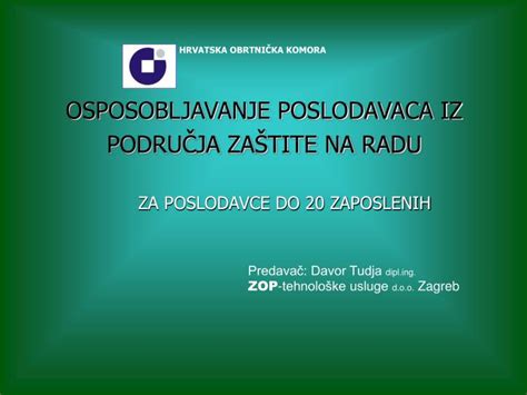 Ppt Osposobljavanje Poslodavaca Iz Podru Ja Za Tite Na Radu