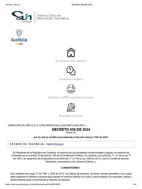 Decreto 659 De 2024 Pdf Aduana Logística