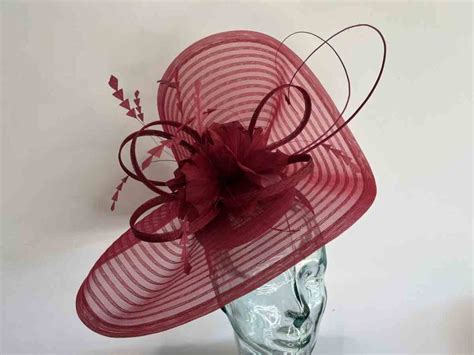 Pleated Crin Fascinator With Feathered Flowers In Wine Love Fascinators