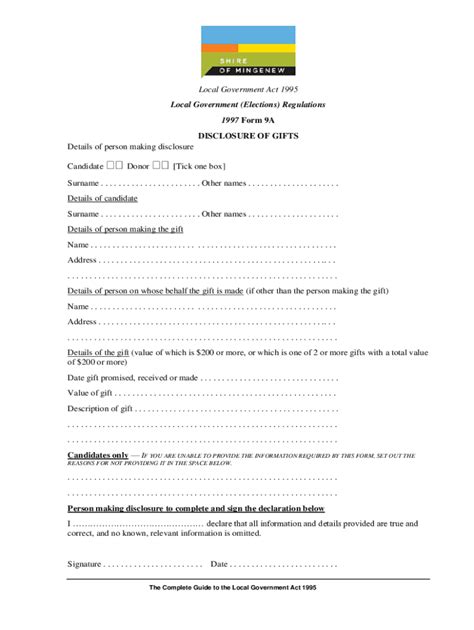 Fillable Online Mingenew Wa Gov Form 9A Disclosure Of Gifts Fax Email