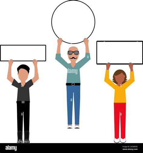 People Holding Empty Placard Billboard Cartoon Illustration Set In