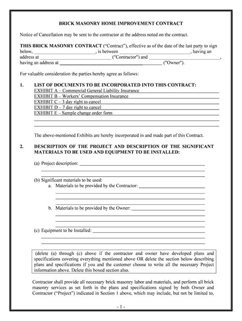 Masonry Contracting Services Sample Proposal 5 Steps Form Fill Out