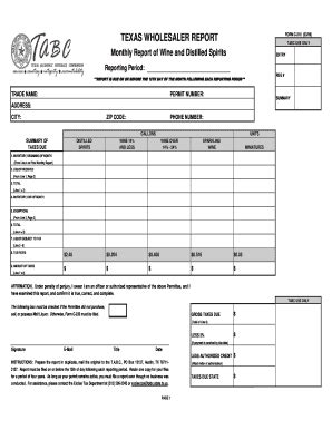 Fillable Online Tabc State Tx Texas Wholesaler Report Fax Email Print