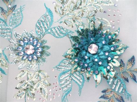 Absolutely Breathtaking Embroidered D Applique Fabric Teal Etsy