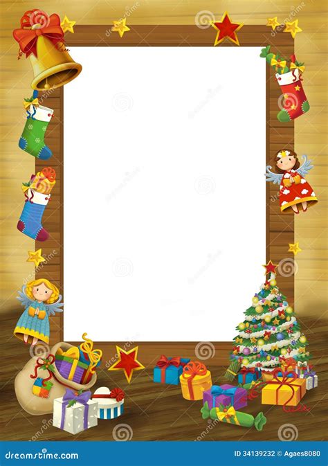 Happy Christmas Frame Border Illustration For The Children Stock