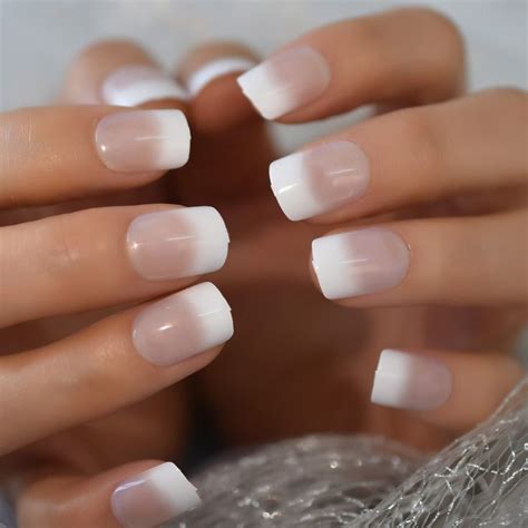 French Manicure Units Faux Ongles Short Squoval Rose Mixed Milky