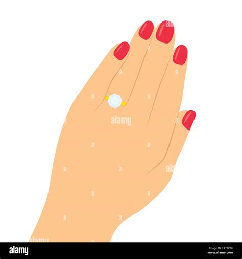 Woman Hand With Diamond Engagement Ring Vector Illustration Stock