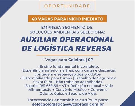 Networking Conhecimento E Oportunidades Vaga Auxiliar Operacional De