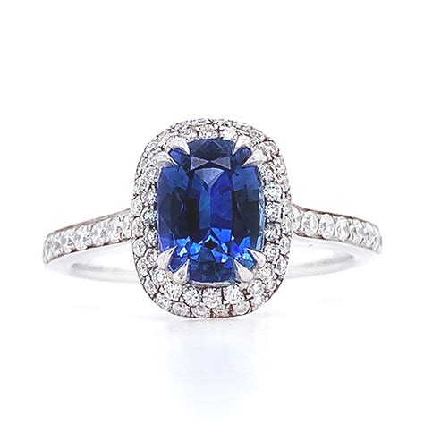 Cushion Blue Sapphire Halo Ring Waldemar Jewellers