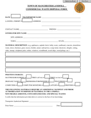 Fillable Online Manchester Landfill Waste Disposal Form Sanitation