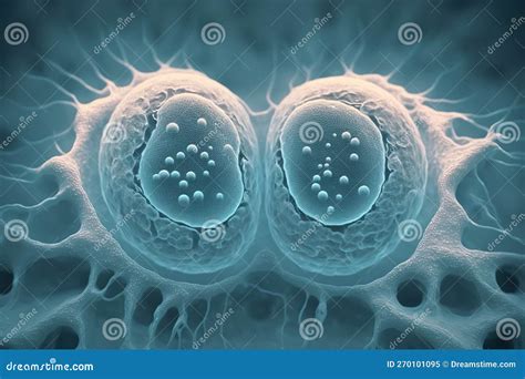 Embryonic Stem Cells Division Human Cells Under Microscope In Vitro